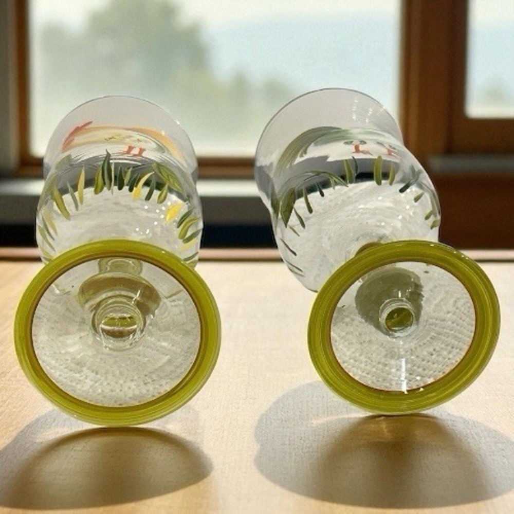 Country Farm House 2 Peice Glass Hand Painted Chicken Glass Set - Picture 2 of 2